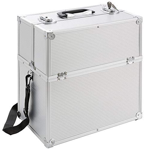 Arebos Kosmetikkoffer | 26L | inkl. Tragegurt | 13 Fächer | Aluminium | inkl. Schloss & Schlüssel | ausklappbare Etagen | individuelle Einteilung durch 8 Trennwände | 39 x 36 x 23 cm | Silber