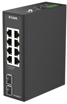 D-Link DIS-100G-10 Switch Industriale Gigabit Non Gestito a 10 Porte – 8 Porte Gigabit, 2 Porte SFP, Alloggiamento in Metallo IP40, -40~75°C, Doppio Ingresso di Alimentazione, Design Senza Ventola