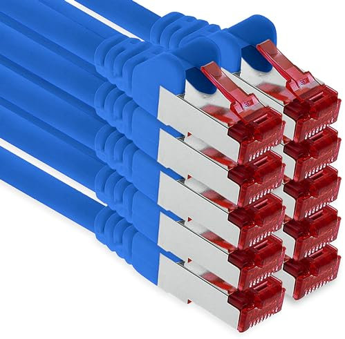 3m - azul - 10 piezas - CAT.6 Ethernet LAN cable de red SET 1000 Mbit/s Patchkabel CAT.6 S-FTP PIMF compatible con CAT5 CAT6a CAT7 CAT8