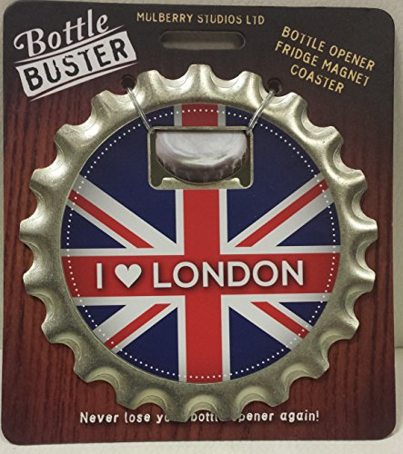 Brit Edition Bottle Buster Union Jack Beer Opener Fridge Magnet Cap Coaster - Mens stocking filler (I Love London)