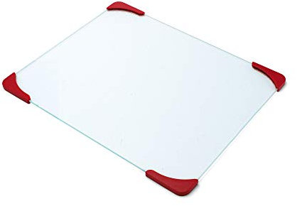 Farberware Tabla de cortar de cristal con esquinas rojas antideslizantes de 30,5 x 38,1 cm