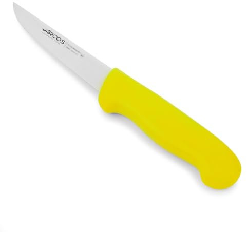 Arcos Cuchillo deshuesador con Hoja Acero Inoxidable Nitrum 130 mm. Cuchillo carnicero profesional para cortar huesos carne. Mango ergonómico polipropileno. Serie 2900. Color amarillo.