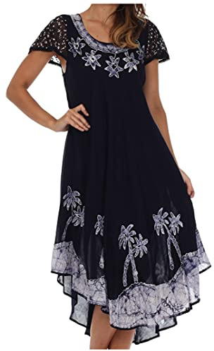 Sakkas A009 Batik-Palme mit Flügelärmeln Kaftan Kleid/Cover Up - Navy - One Size