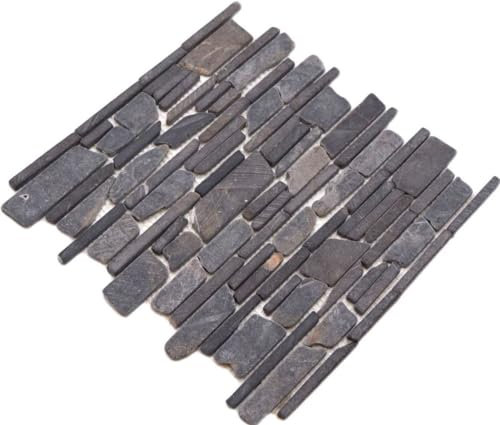 Mosaik Fliese Marmor Naturstein grau anthrazit - schwarz (imprägniert) Brickmosaik WAND BAD WC DUSCHE KÜCHE FLIESENSPIEGEL THEKENVERKLEIDUNG BADEWANNENVERKLEIDUNG Mosaikmatte Mosaikplatte
