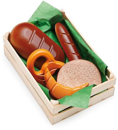 Erzi 28130 Sortiment Backwaren aus Holz, Kaufladenartikel für Kinder, Rollenspiele