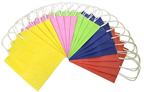 folia 21209 - Papiertüten aus Kraftpapier, Geschenktüten, 20 Stück, ca. 12 x 5,5 x 15 cm, farbig sortiert - zum Basteln, Verzieren und Verschenken