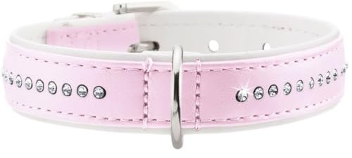 HUNTER MODERN ART LUXUS Hundehalsband, Kunstleder, Strasssteinchen, 27 (XXS-XS), rosa/weiß