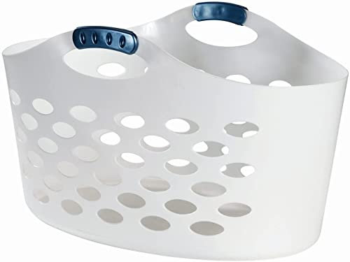 Rubbermaid Flexibler Wäschekorb mit 1,5 Bushel Kapazität, langlebig, vielseitig, flexibel, mit praktischen Tragegriffen, weiß, Organisation und Aufbewahrung für Wäsche, Garage, Zuhause