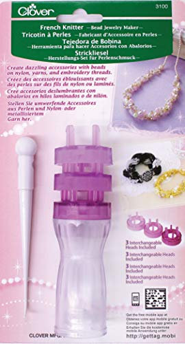 Clover MID(H8,4,10) Strickliesl Herstellungs-Set für Perlenschmuck inklusive 3 Aufsätzen und Häkelnadel, violett