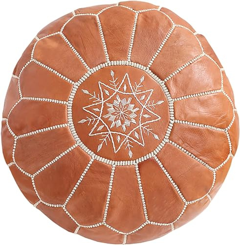 Bloomma Moroccan Poufs Leather Luxury Ottomans Footstools Tan Unstuffed