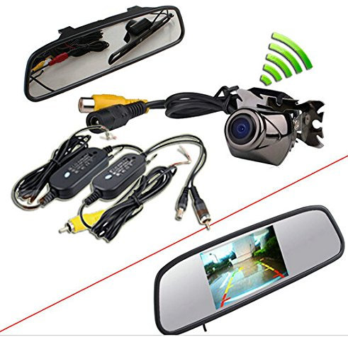 BW® Nachrüstsatz für Auto-Rückfahrassistent, komplett mit TFT-LCD-Monitor 4,3 Zoll, im Rückspiegel einzubauen, und kabellose wasserdichte CCD-Rückfahrkamera