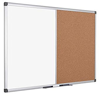 Bi-Office Maya Kombitafel, Halb Magnetisches Whiteboard, Halb Kork-Pinnwand, Aluminiumrahmen, 90 x 60 cm, weiß und braun