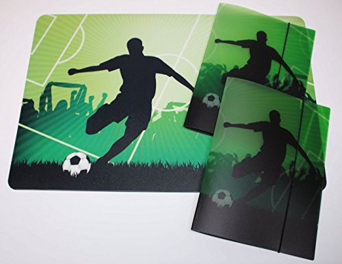 Schreibtischunterlage 40 x 60 cm Fußballspieler/Fußball mit 2 passenden Sammelmappen DIN A4