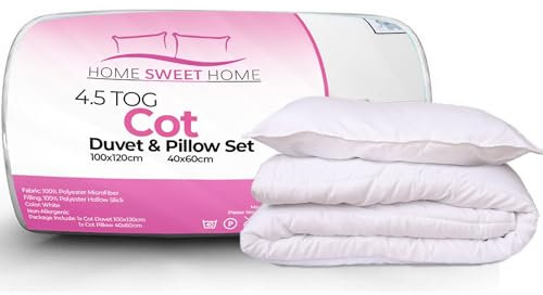 Home Sweet Home UK Toddler Cot Duvet And Pillow Set - 100% Microfiber Anti Allergy 4.5 Tog Junior Baby Duvet And Pillow Set - Toddler Bedding Cot Duvet Set 100 x 120 cm
