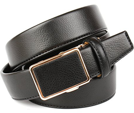 Anthoni Crown Automatik Gürtel in neuem Design mit nur einer Seitennaht, Rindleder, goldfarbene Automatik Schnalle, kürzbar, für Business Anzug oder Jeans, 3,5 cm breit, Modell 47T10C