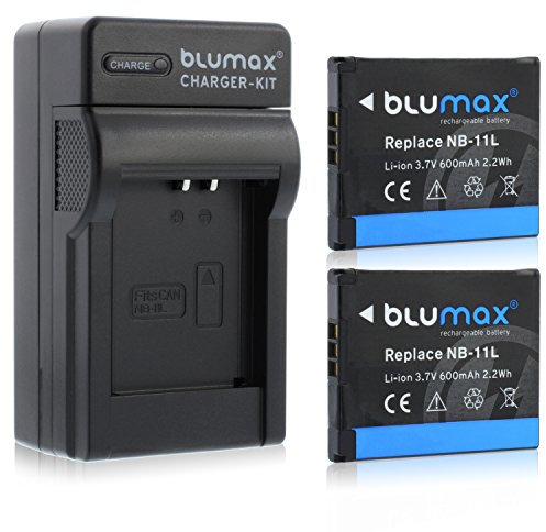 2x Blumax NB-11L 600mAh + Ladegerät NB-11L | passend zu Ixus 170 / Ixus 165 / Ixus 160 / SX410 / Ixus 275 / SX400 IS / SX410 IS / SX420 IS / A4000 / A3400 / A3500 / A2600 / A2400 / A2500 / A2300 / Ixus 265 / Ixus 145 / Ixus 150 / SX400 / Ixus 155 / Ixus 1