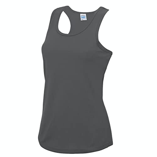 AWDis Women's Girlie Cool Vest T-Shirt Girlie Fit Racer Back Style JC015 100% Polyester (Medium, Charcoal)
