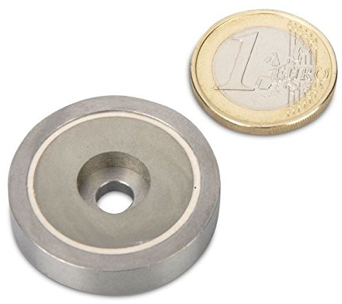 SmCo Flachgreifer Ø 32,0 x 7,0 mm, Bohrung, Edelstahl, 20 kg, Topfmagnet Samarium Cobalt, gedrehter Topf, Hochtemperatur Magnet, verwendbar bis 350°C