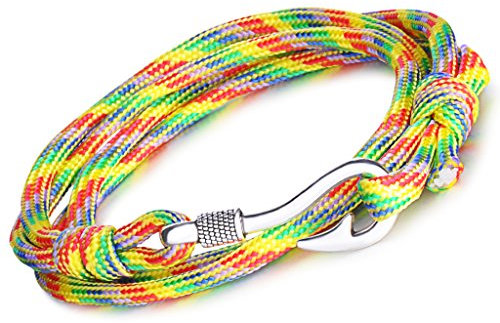 Infinite U Punk Nautical Fish Hook Womens Mens Wrap Bracelet Braided Colorful Nylon Rope Alloy 4-Strands Bracelet Charm Wristband Bangle