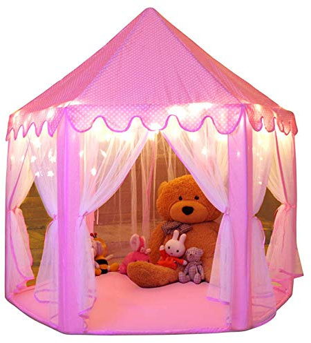 Monobeach Princess Tent Girls Large Playhouse Kids Castle Play Tent with Star Lights Toy for Children Indoor and Outdoor Games, 55'' x 53'' (DxH)