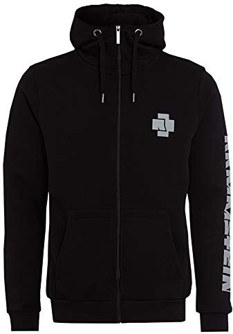 Rammstein Herren Kapuzenjacke Klassik Offizielles Band Merchandise Fan Zipper schwarz mit weißem Front und Seiten Print