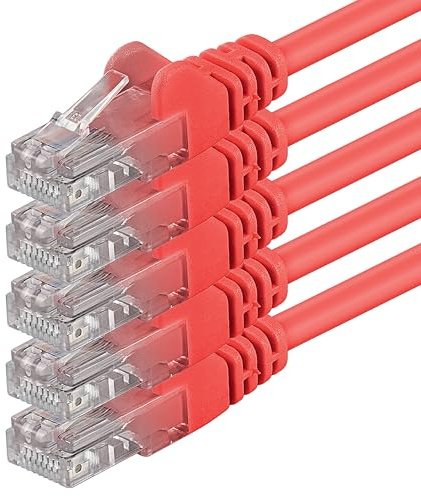 1aTTack.de 5m - rot - 5 Stück - (Pack) - CAT.6 CAT6 Ethernet-LAN-Netzwerk-Kabel 1000 Mbit/s Patchkabel