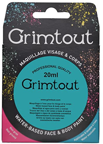 Grim'Tout - Maquillaje de Teatro al Agua Cuerpo y Rostro - Pintura para Disfraz Carnaval y Festival - Azul Laguna - Aplicable y Lavable con Agua - Blíster Pastilla 20 ml