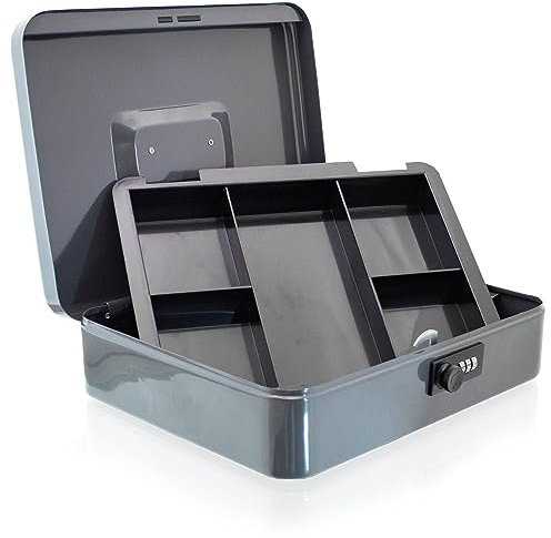 BITUXX Geldkassette 30 cm groß flach abschließbar Münz Geld Zählbrett Kasse dunkelgrau 300mm (mit Münzeinlage und Zahlenschloss)