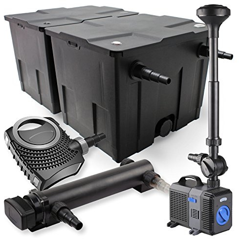 SunSun Komplettset: CBF-350B Teichfilter bis 60000L Teichfilteranlage Durchlauffilter, NEO10000 Teichpumpe 10000l/h 80W, CUV-336 Teichklärer UVC Klärer mit 36W, CTP-5003 Springbrunnenpumpe 5000l/h 30W