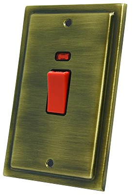 AET VABCSWBLT 45 A 2 Gang Tall Victorian Antique Brass DP Cooker Switch with Neon Indicator