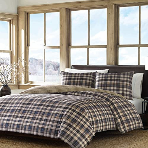 Eddie Bauer - Queen Duvet Cover Set, Reversible Bedding with Matching Shams, Plaid Bedding Set (Port Gamble Blue, Queen)