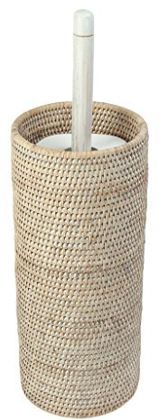 KOUBOO 3 La Jolla Hand Woven Rattan Toilet Roll Stand, White Wash, Wicker, 17.14 x 17.14 x 52.07 cm