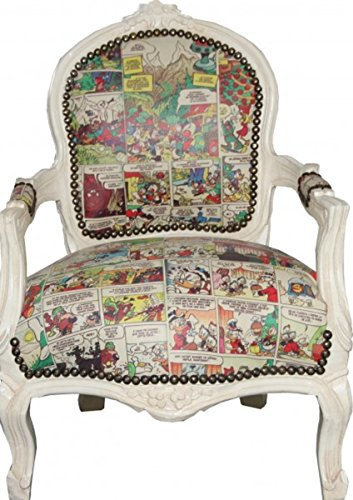 Casa Padrino Barock Kinder Stuhl Comic Lederoptik/Antik Creme - Armlehnstuhl