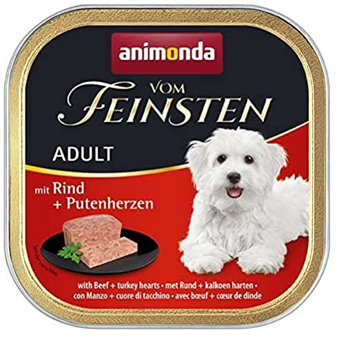 animonda vom Feinsten Hundefutter nass mit Rind + Putenherzen (22 x 150g), getreidefreies Hundefutter ohne Zucker, mit frischen, fleischigen Zutaten