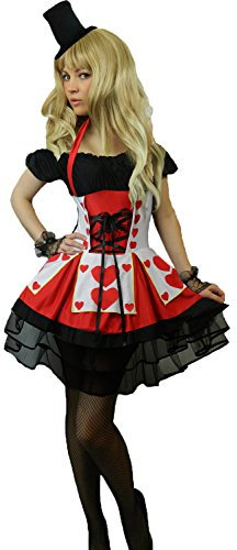 Yummy Bee - Alice im Wunderland Karneval Fasching Königin der Herzen Kostüm + Hut Damen Größe 34-50 (Damen:38-40)