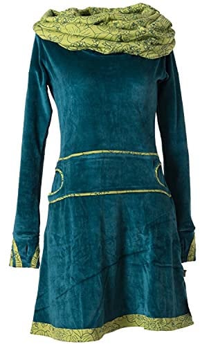 Vishes - Alternative Bekleidung - Samtkleid mit Kapuzenkragen türkis 38