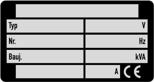 LEMAX® Typenschild, 9 Freifelder, mit CE-Kennzeichen - Bund = 25 Stk. Alu blank 75x40mm