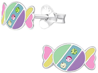 Bungsa Buntes Bonbon Ohrstecker mit farbigen Zirkonia-Steinchen aus .925 Sterling Silber