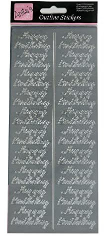 Anitas Outline Stickers, Birthday Repeated, Silver, For Scrapbooking, Card Making, Kids Play, Homework, Art, Craft, Embelish, Decorative, Paper, Card, Glass, Metal, Plastic, Foam