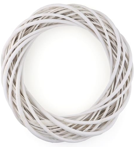 25 cm DIY Grapevine Wreath, Natural Dried Rattan Wreath, Christmas Wreath Ring, Craft Wreath Base, Make Your Own with Wooden Wreath Ring, Door Garland White (25 cm)