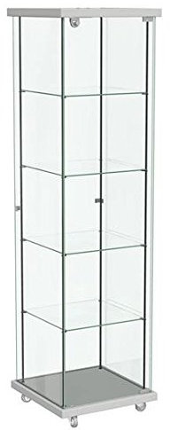 Vitrine Silver Star abschließbar aus Holz und Glas 49x49x177cm Weiss