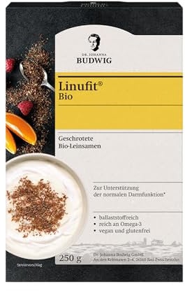 Dr. Budwig Linufit Pur Bio (350g) - Bio Leinsamen geschrotet als Topping für Müsli, Porridge & Quark - reich an Ballaststoffen, Protein & Omega 3 - glutenfrei - vegan - Darmpflege & Darmgesund