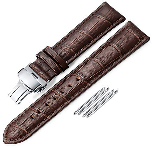 iStrap Uhrenarmbänder - Krokodilmuster Echtes Leder Männer Frauen - Bereitstellungsschnalle mit Druckknopf Armband - 18mm 19mm 20mm 21mm 22mm 24mm - Schwarz Braun
