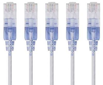Monoprice Cat6A Ethernet Patch Cable - 3 Feet - White | Network Internet Cord - RJ45, 550Mhz, UTP, Pure Bare Copper Wire, 10G, 30AWG, 5-Pack - SlimRun Series