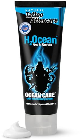 H2Ocean Ocean Care Tattoo Aftercare Lotion | Water-Based Sea Salt Moisturizing Cream | Fragrance & Dye Free Vegan Skin Care for New & Old Tattoos | 2.5 oz