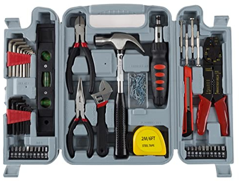 Stalwart Werkzeugset, 130-teilig, Werkzeugset mit Hammer, Schraubenschlüssel, Schraubendreher, Zange und mehr, Handwerkzeuge für Heimwerker-Projekte von Stalwart (Grau)