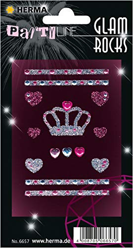 HERMA 6657 Schmucksteine Sticker Crown Set, selbstklebende Strasssteine für Jungen, Mädchen und Bilder, 14 Glitzersteine für Kinder