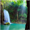 Wallario Glasbild Wasserfall im Wald am See Idylle in Thailand - 50 x 50 cm Wandbilder Glas in Premium-Qualität: Brillante Farben, freischwebende Optik