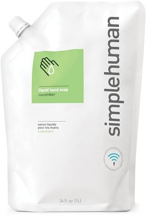 simplehuman CT1020 1L Cucumber Hand Wash Liquid Soap, Moisturising, Suitable for Sensitive Skin, Hypoallergenic (DEA, Sulphate and Paraben Free), Biodegradable, Liquid Soap Dispenser Compatible