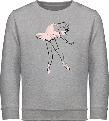 Sweatshirt Kinder Pullover für Jungen Mädchen - Sport Kleidung - Balletttänzerin Ballerina - 116 (5/6 Jahre) - Grau meliert - oberteil 25. geburtstag balett kinderpullover ballet pulli ballett